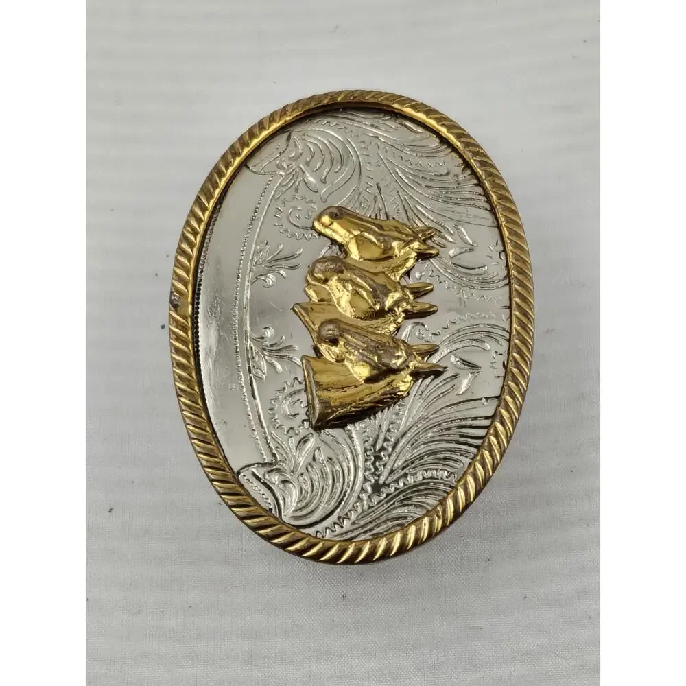 Men's Silver & Gold Horse Head Belt Buckle - Classic Western Style